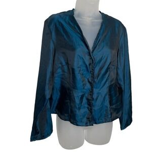 Vtg April Cornell Small Blouse Button Front Long Sleeve‎ Iridescent Ruffle Trim